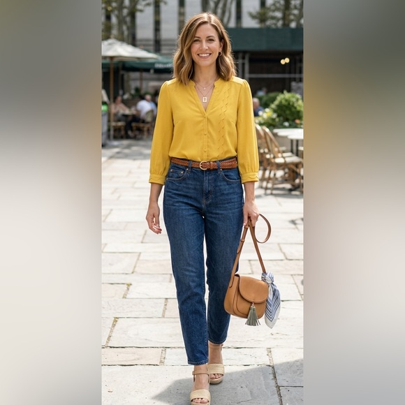 Anthropologie Tops - Anthropologie Meadow Rue Yellow Scalloped Blouse